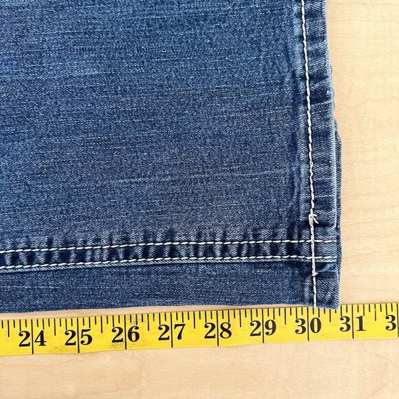 Ariya Jeans Womens Distressed Patch Studded Blue Jeans Size 7/8 Stretch Boot Cut - Picture 9 of 14